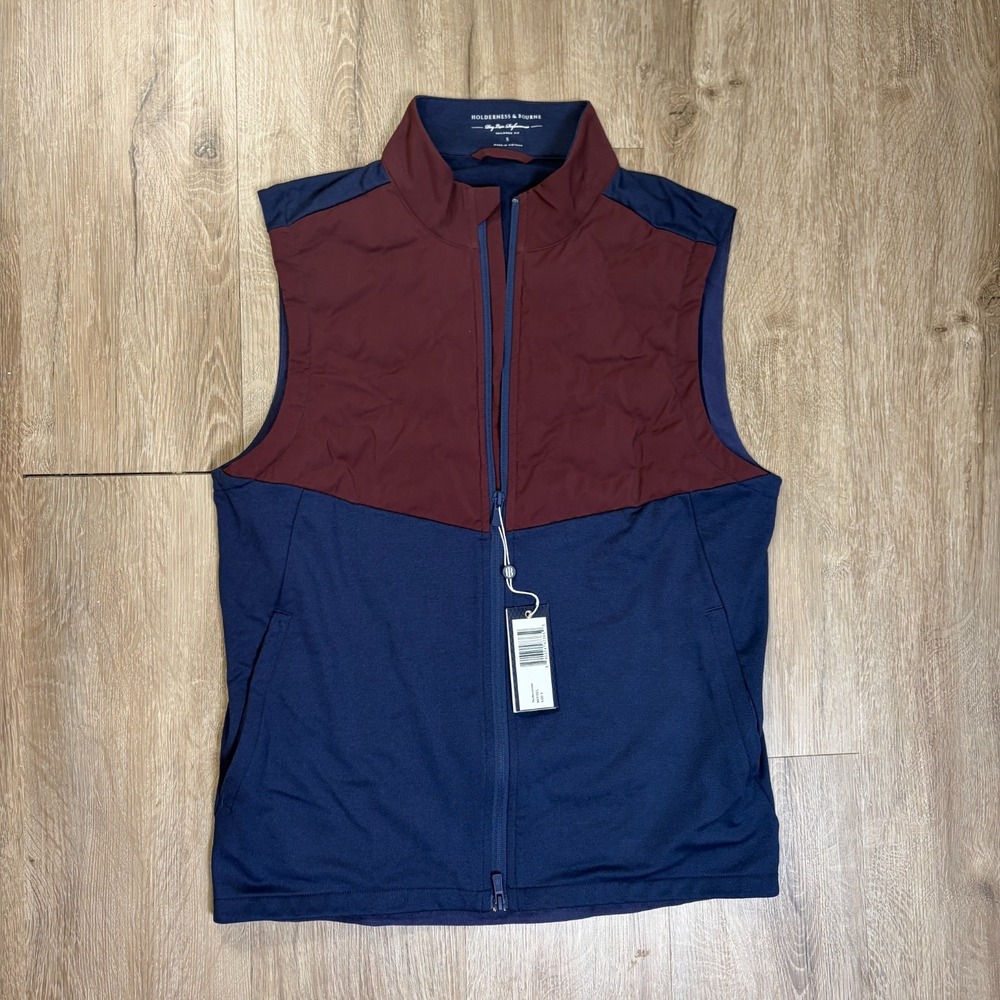 NWT Holderness & Bourne Morris Vest Navy Burgundy Golf DryLuxe Performance Small